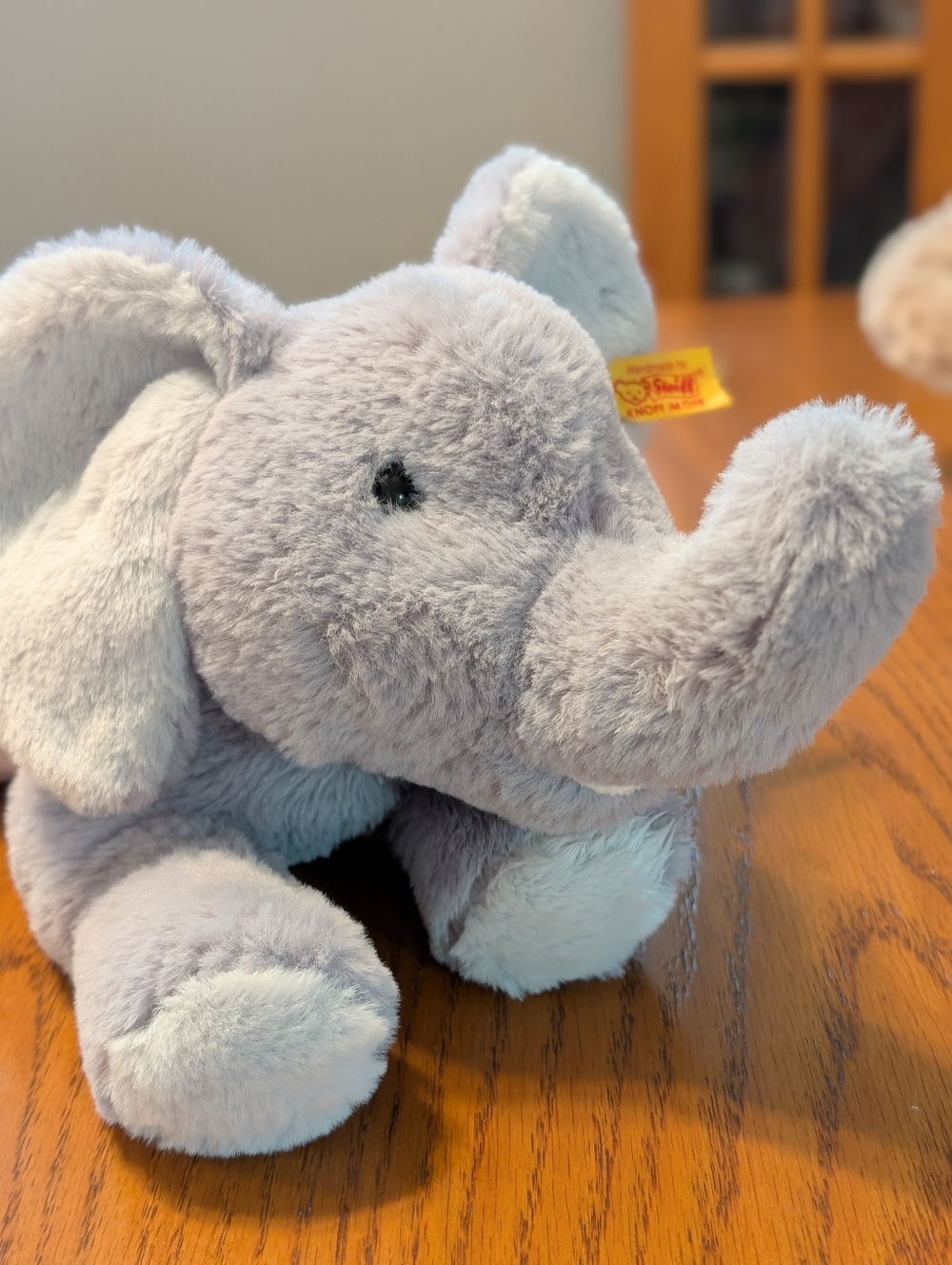 Steiff Gray Plush Elephant with Button Tag. 14"